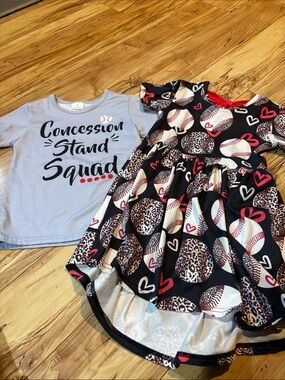Girls Black Baseball & Heart Print Dress and shirt